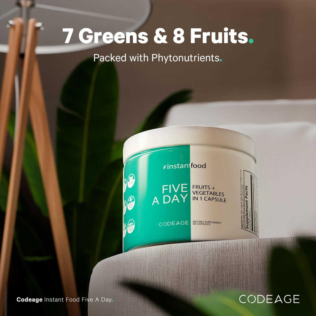 Codeage Instantfood Five A Day – Fruits & Vegetables Capsule Supplement – Whole Food Phytonutrients – 15 Fruits and Veggies Blend - Vegan, Non-GMO – 30 Capsules Codeage Au supplements