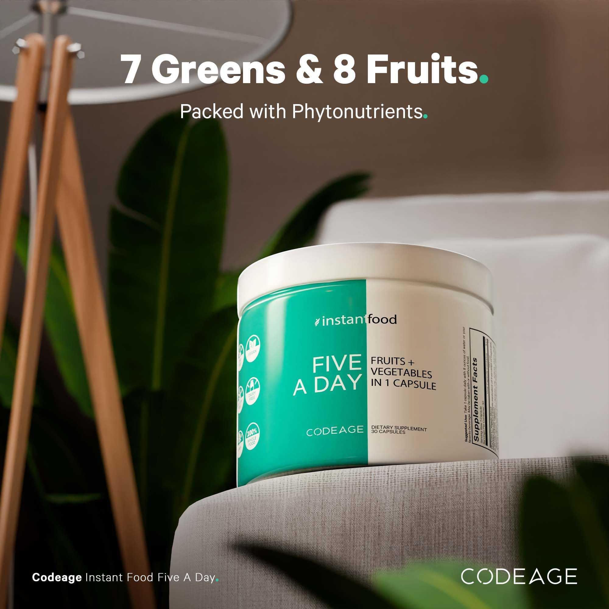 Codeage Instantfood Five A Day – Fruits & Vegetables Capsule Supplement – Whole Food Phytonutrients – 15 Fruits and Veggies Blend - Vegan, Non-GMO – 30 Capsules Codeage Au supplements