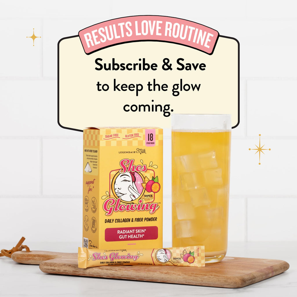 Legendairy Milk She’s Glowing Collagen Peptides Powder with Prebiotic Fiber, Tropical Drink Mix Supplement for Women,