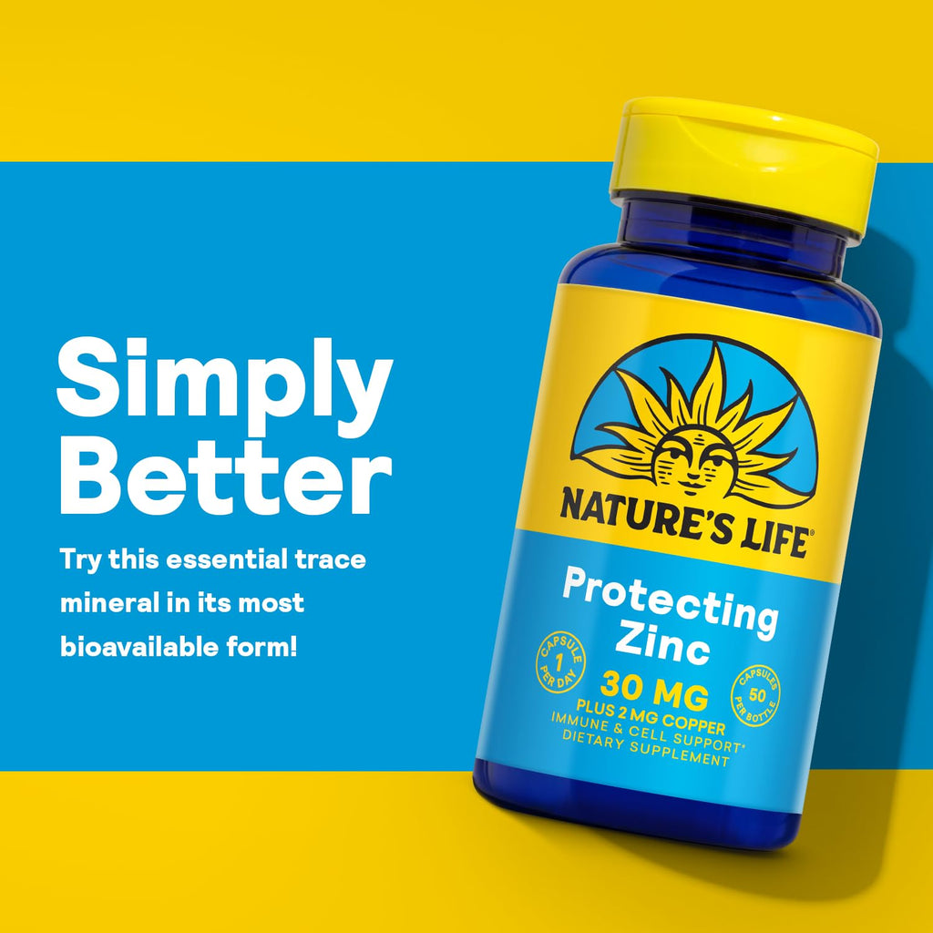 Nature's Life Zinc Picolinate 30mg Plus 2mg of Copper - Chelated Zinc Supplement for Immune, Cardiovascular, Skin, Cellular Function, and Muscle Support - 60-Day Guarantee - 50 Servings, 50 Capsules Nature's Life Au supplements