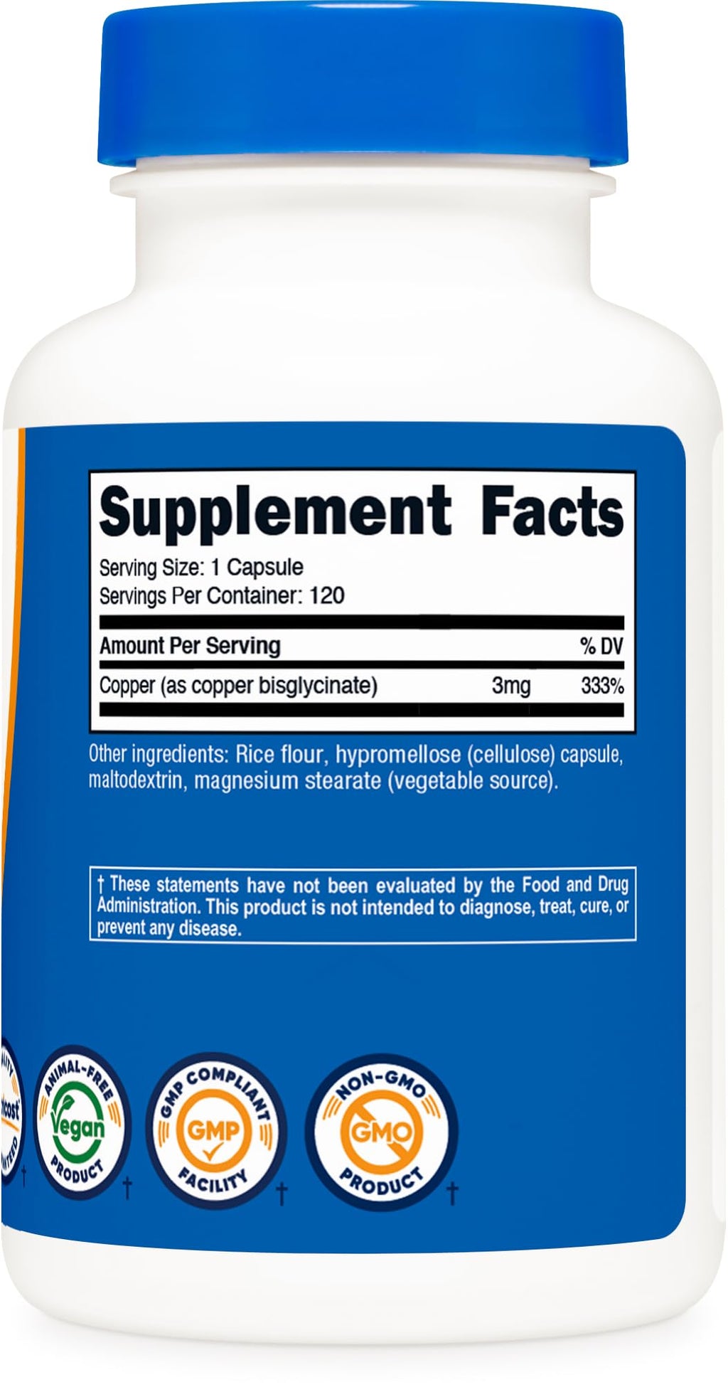 Nutricost Copper Glycinate Capsules (120 Capsules, 3MG Copper per Serving) - Non GMO, Vegan