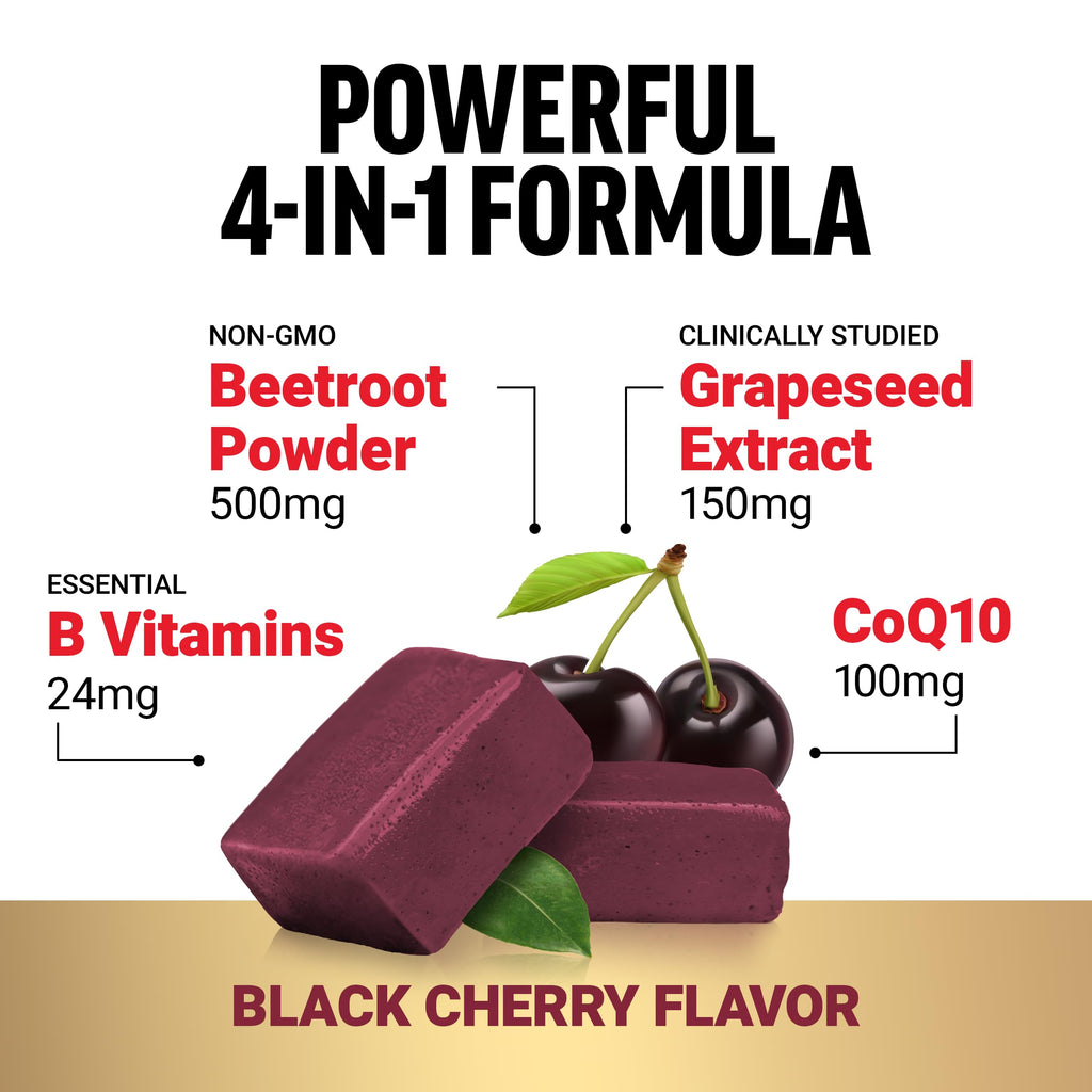 Force Factor Total Beets Ultimate Heart Health Chews for Blood Pressure Support, with Beetroot Powder, CoQ10, B Vitamins & Grapeseed Extract for Blood Flow