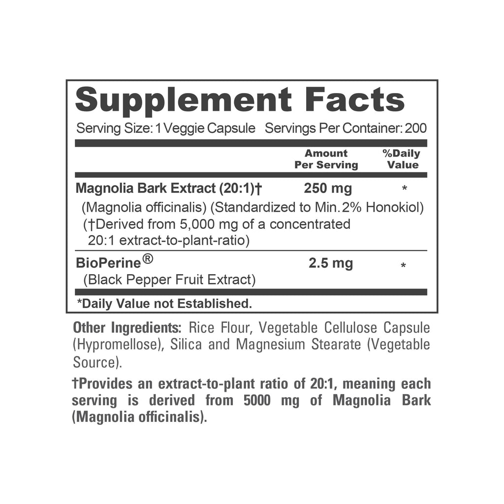 NusaPure Magnolia Bark 20:1 Extract, 250 mg Equivalent to 5,000 mg 200 Vegan Vegetarian Capsules Non-GMO NusaPure Au supplements