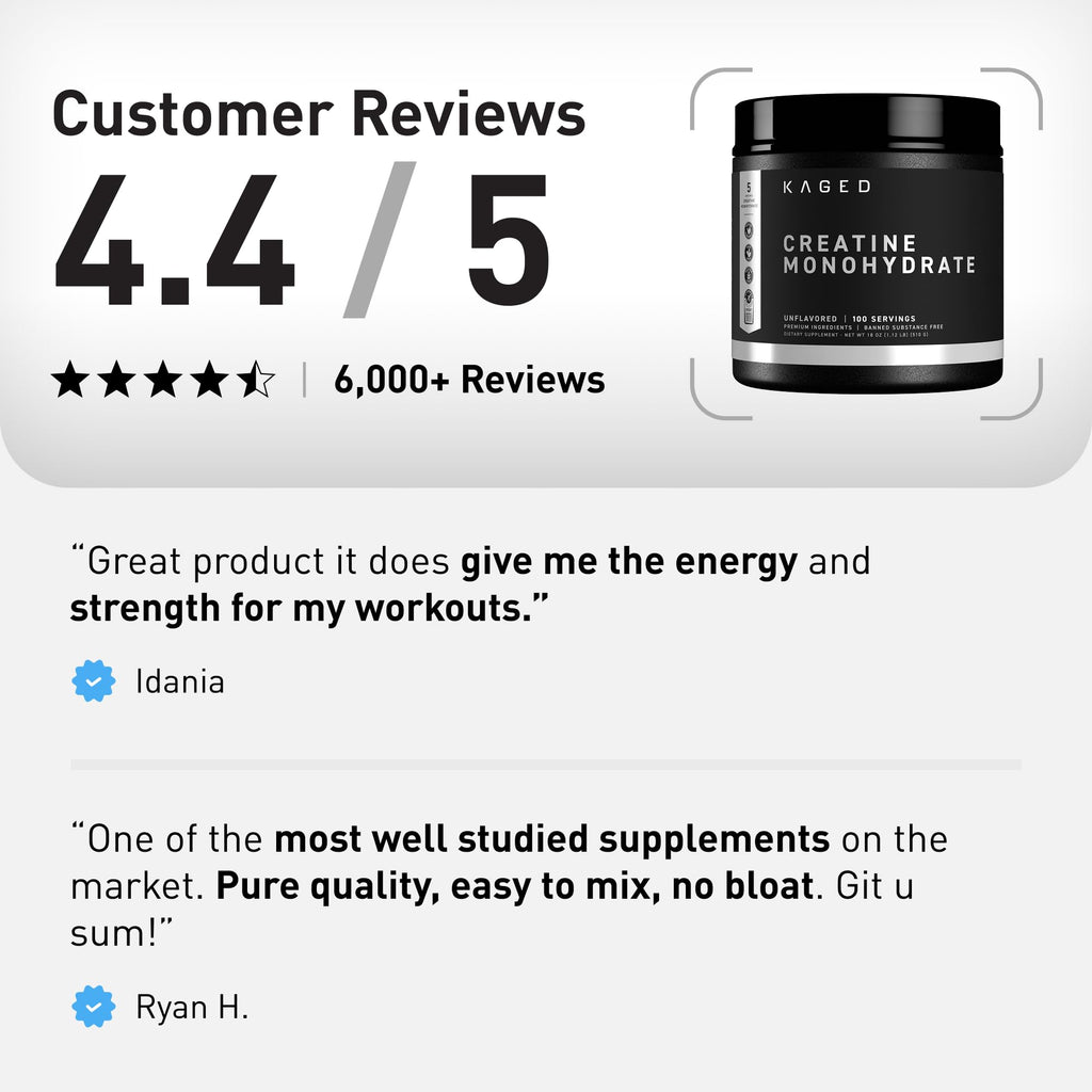 Kaged Creatine Monohydrate Micronized Powder | Unflavored | Muscle Building & Recovery | 5000 mg Per Serving | Vegan, Gluten Free, Easily Digestible