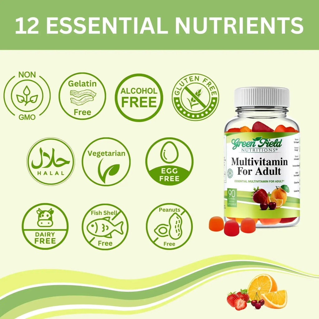 Greenfield Nutritions Halal Multivitamins for Adults | 90 Halal Vitamins for Women & Men | All Essential Gelatin Free Halal Gummy Vitamin, Mineral GREEN FIELD NUTRITIONS Au supplements