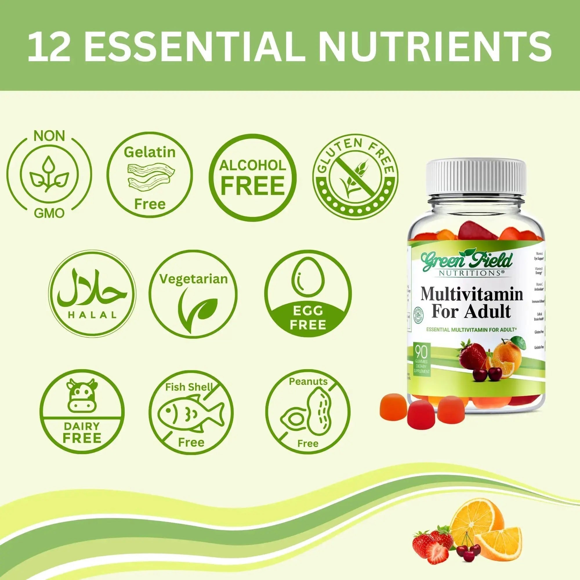 Greenfield Nutritions Halal Multivitamins for Adults | 90 Halal Vitamins for Women & Men | All Essential Gelatin Free Halal Gummy Vitamin, Mineral GREEN FIELD NUTRITIONS Au supplements
