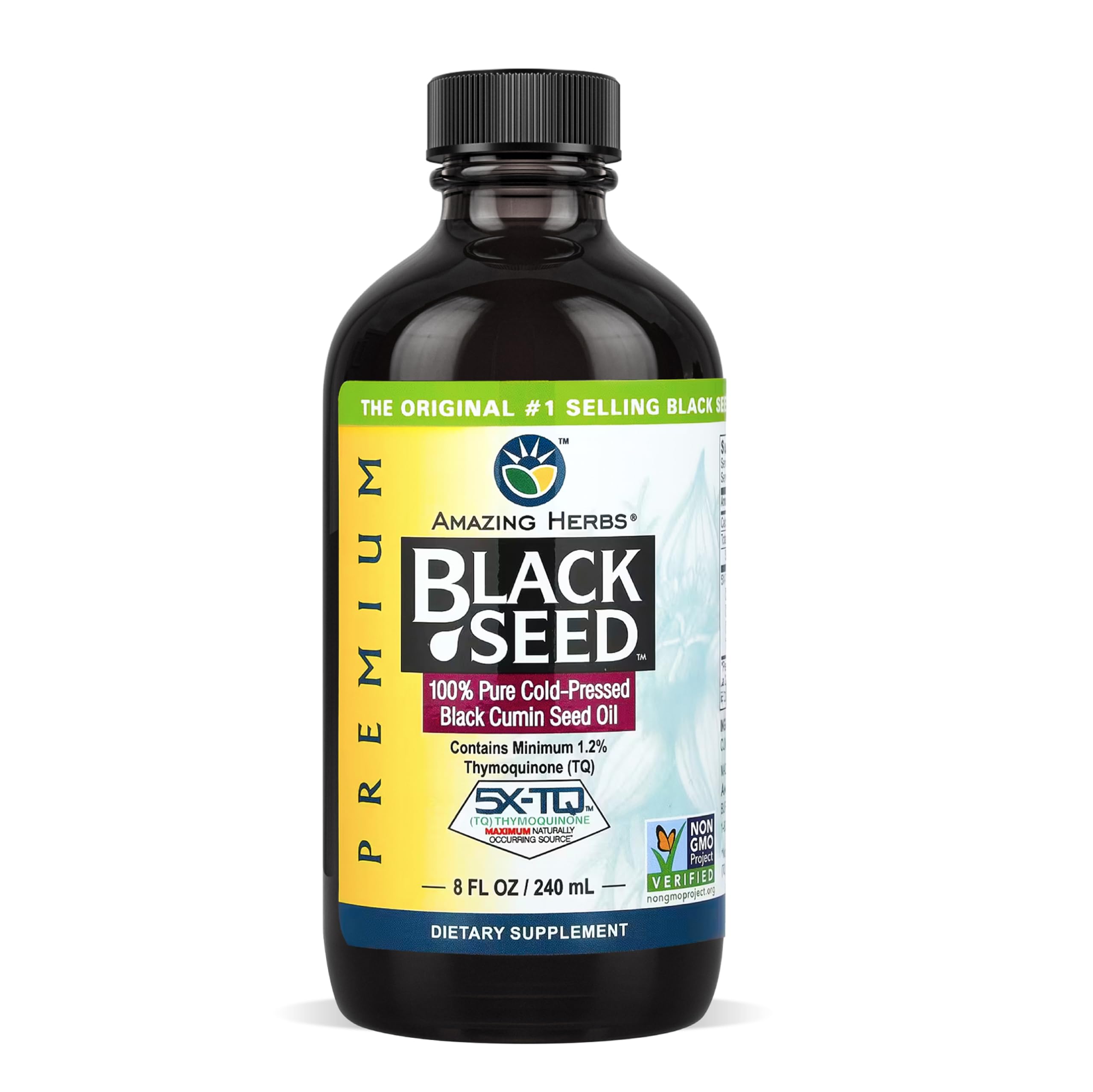 Amazing Herbs Premium Liquid Black Seed Oil - Cold Pressed with Nigella & Sativa, Aids in Digestive Health, Omegas 3 6 & 9, Immune Support, Brain Function