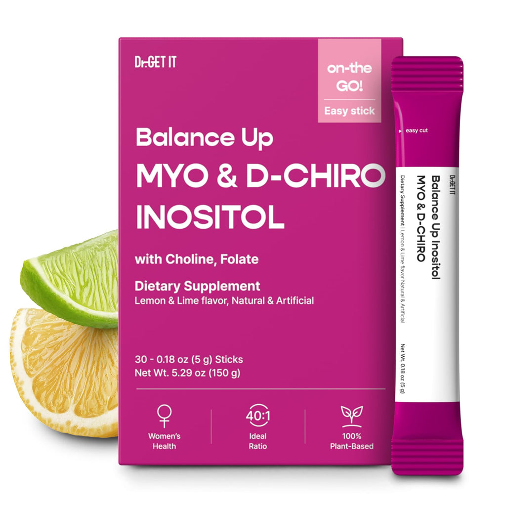 Dr.GET IT Balance Up Inositol 40:1 Myo & D-Chiro with Folate & Choline – Hormone Balance & Reproductive Health Support for Women – Lemon Lime Stick Powder, 30 Servings Dr.GET IT Au supplements