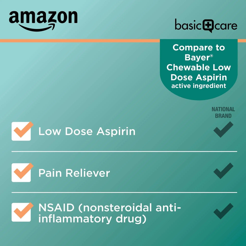 Amazon Basic Care Low Dose Aspirin 81 mg Chewable Tablets, Pain Reliever for Minor Aches, Orange Flavor, 36 Count Amazon Basic Care Au supplements