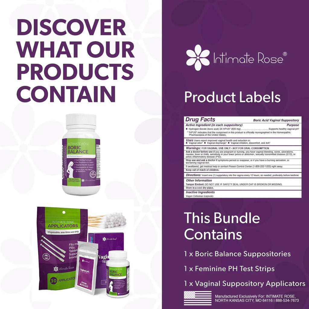 Intimate Rose Boric Acid Suppositories + 15 Count Vaginal Suppository Applicator + pH Test Strips Intimate Rose Au supplements