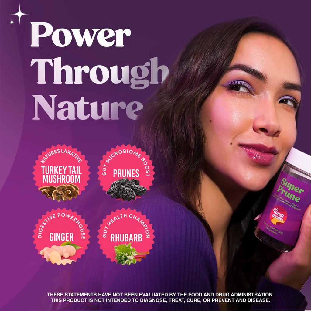 Fungiments Super Prune - Mushroom Supplement - Turkey Tail Mushrooms, Fiber, Rhubarb, Prunes, Ginger, Chamomile - Debloating, Constipation Relief
