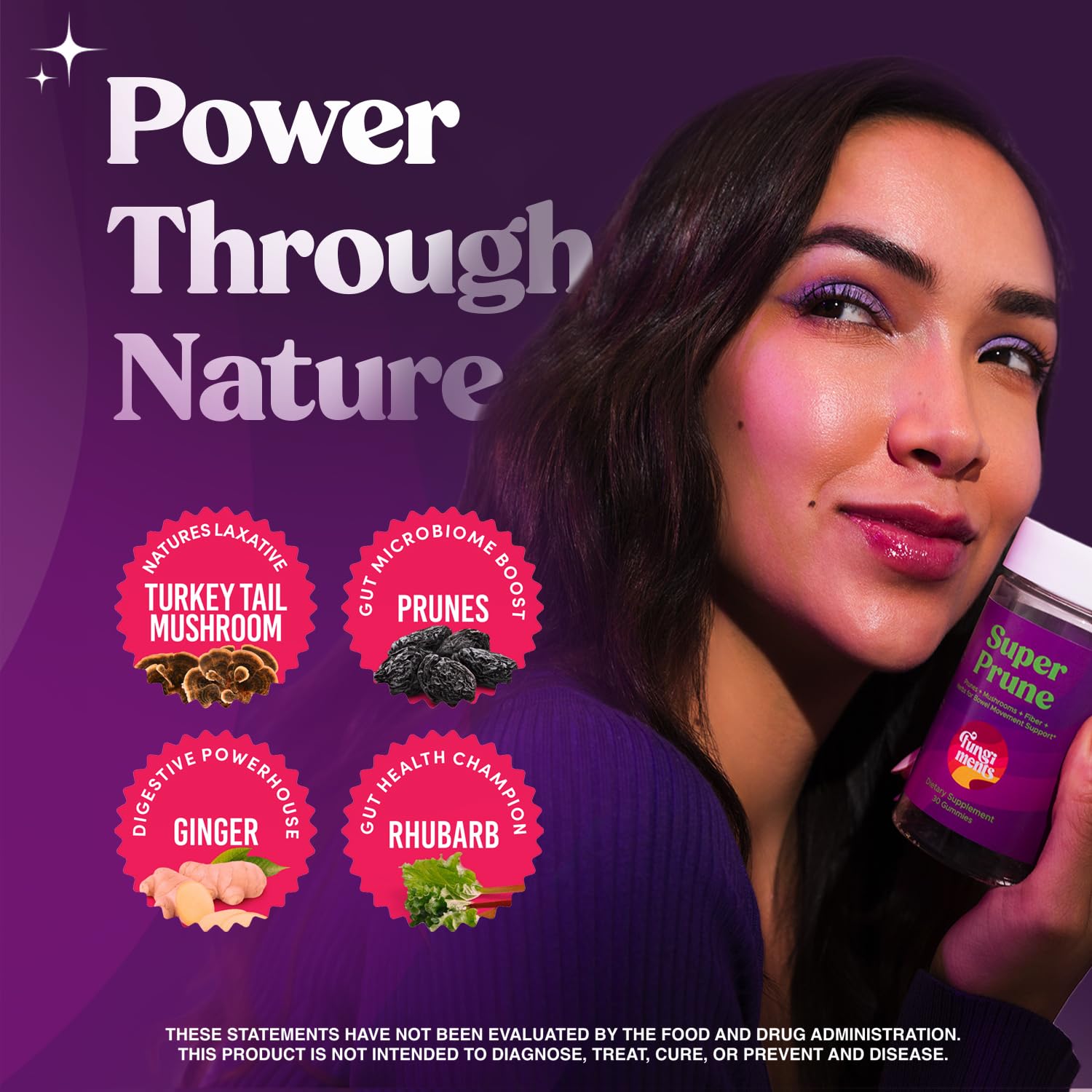 Fungiments Super Prune - Mushroom Supplement - Turkey Tail Mushrooms, Fiber, Rhubarb, Prunes, Ginger, Chamomile - Debloating, Constipation Relief