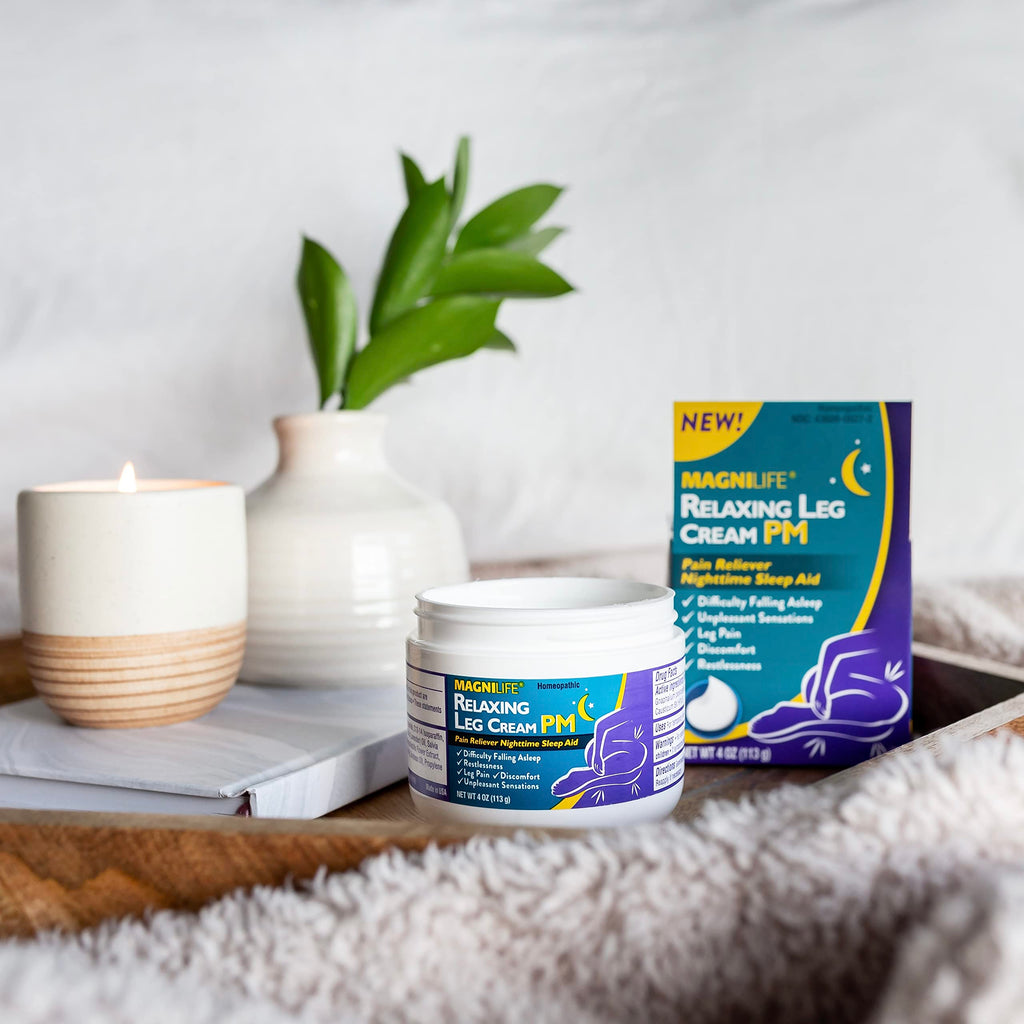 MagniLife Relaxing Leg Cream PM, 4 Oz, Homeopathic Nighttime Pain Reliever & Sleep Aid with Lavender & Magnesium, Non-Greasy Deep Penetrating Cream for Restless Legs & Discomfort MagniLife Au supplements
