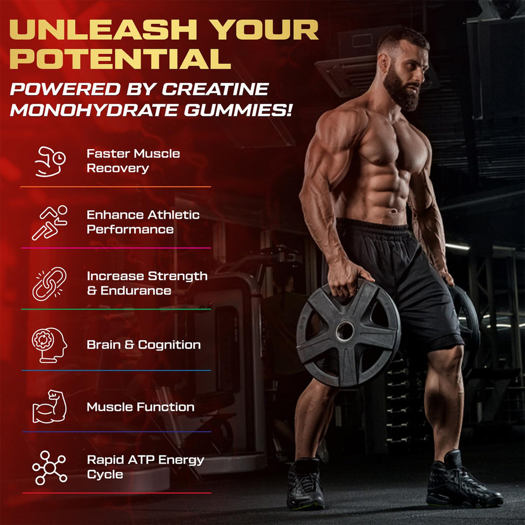 KUKALY Creatine Monohydrate Gummies for Men & Women, 9000MG Creatine Gummies Sugar Free - Mixed Flavored with L-Taurine, BCAA 2:1, B12 B6 for Boost Strength