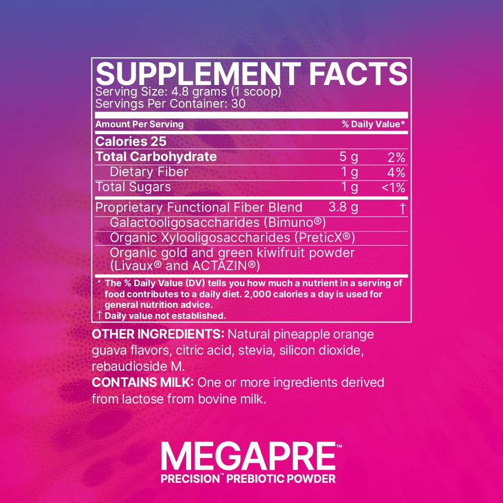 Microbiome Labs MegaPre Prebiotic Fiber Powder for Women, Men & Kids - Pineapple Orange Guava Prebiotic Fiber Supplement Powder with Clinically Tested Oligosaccharides
