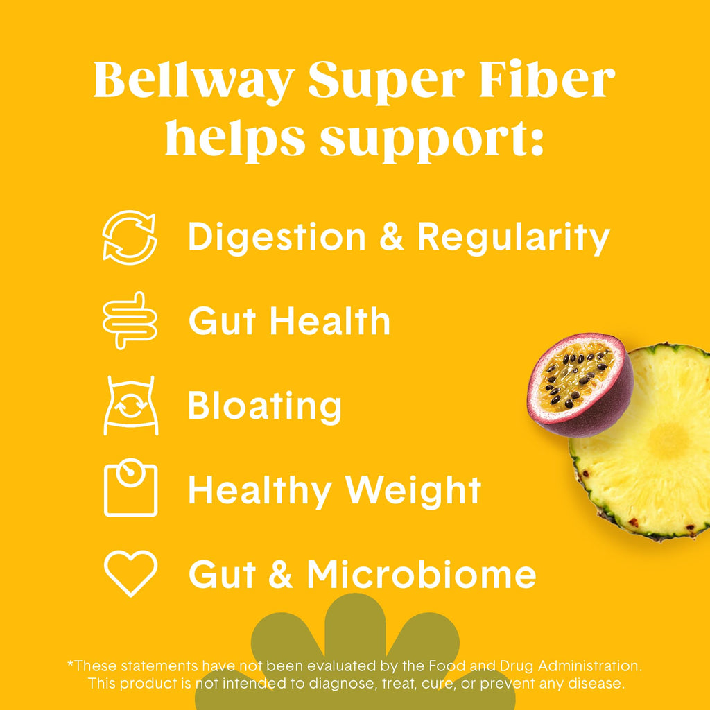 Bellway Super Fiber Powder + Fruit, Sugar Free Organic Psyllium Husk Powder Fiber Supplement for Regularity, Bloating Relief & Digestive Health, Plant-Based,