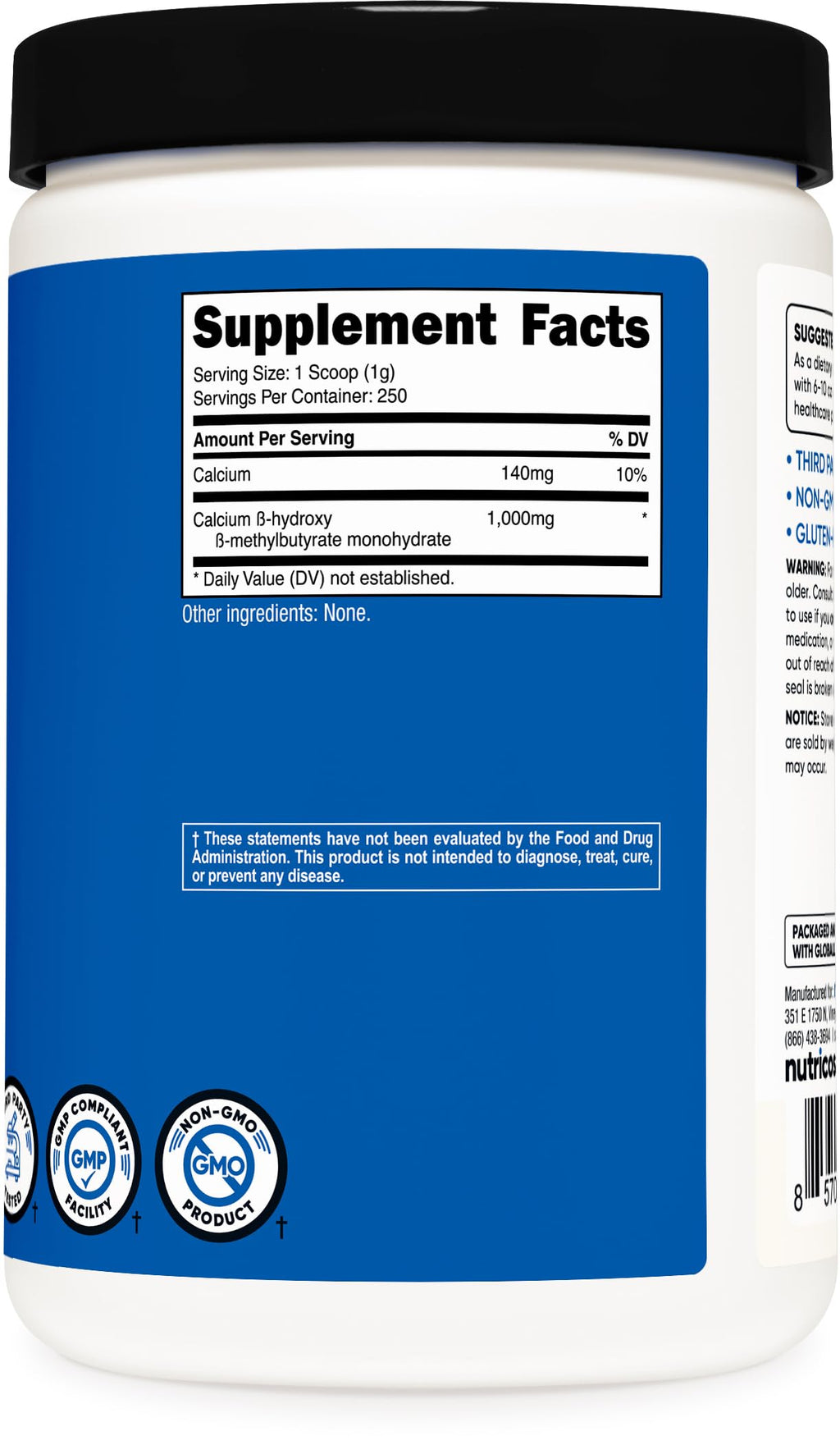 Nutricost HMB Powder (Beta-Hydroxy Beta-Methylbutyrate) 250 Grams - Gluten Free & Non-GMO Nutricost Au supplements