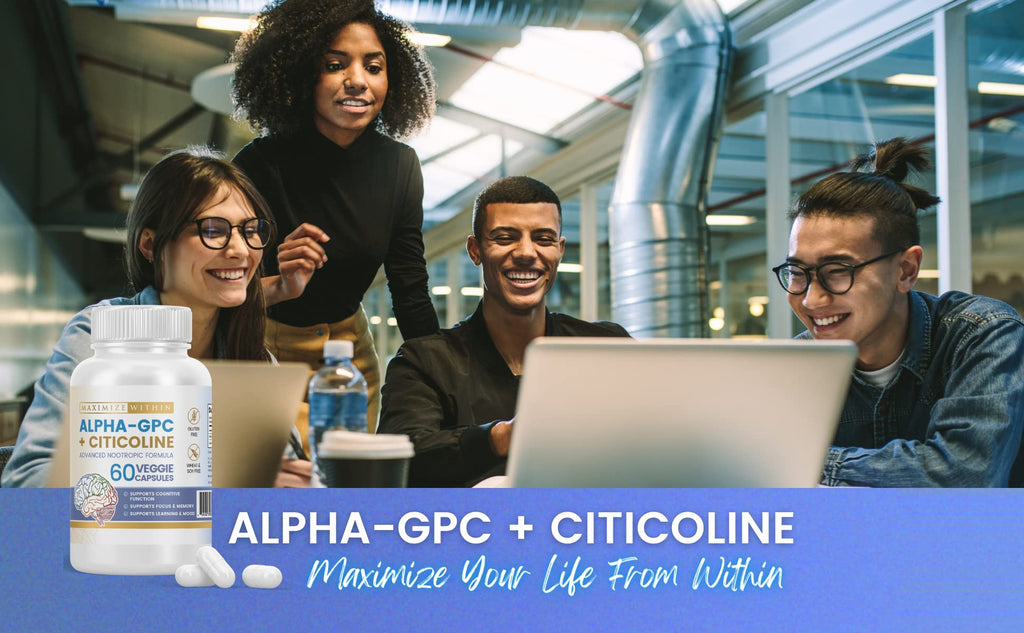 Maximize Within Alpha GPC + Citicoline 60 Ct, 1600mg Concentrated Formula- 99%+Highly Purified & Bioavailable Nootropic-Cognitive Enhancer, Supports Memory, Brain Function, Boosts Focus, Mood & Energy Maximize Within Au supplements