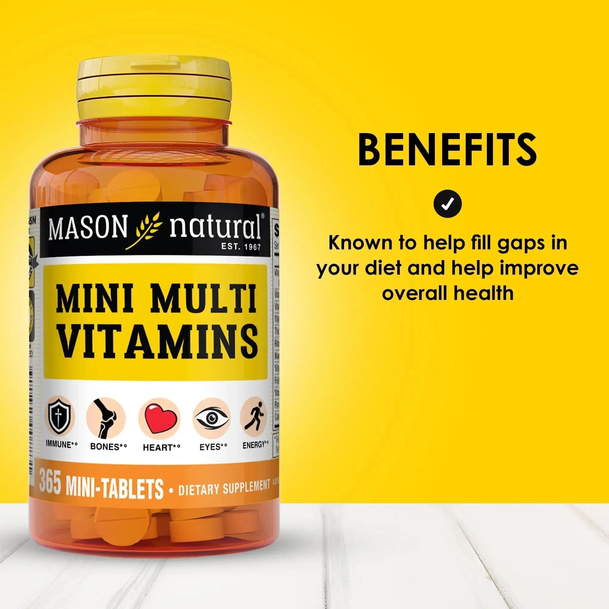 MASON NATURAL Mini Multi Vitamins, Vitamins A, C, D3, E, B1, B2, B3, B6, B12, Folate and Calcium for Overall Health, 1 Year Supply MASON NATURAL Au supplements