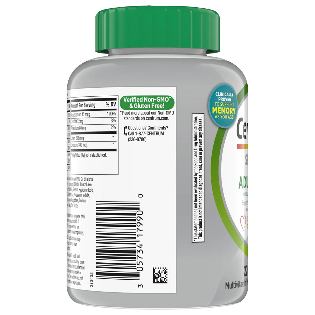Centrum Silver Multivitamin for Adults 50 Plus, Multivitamin/Multimineral Supplement, Vitamin D3, B Vitamins, Gluten Free, Non-GMO Ingredients Centrum Au supplements