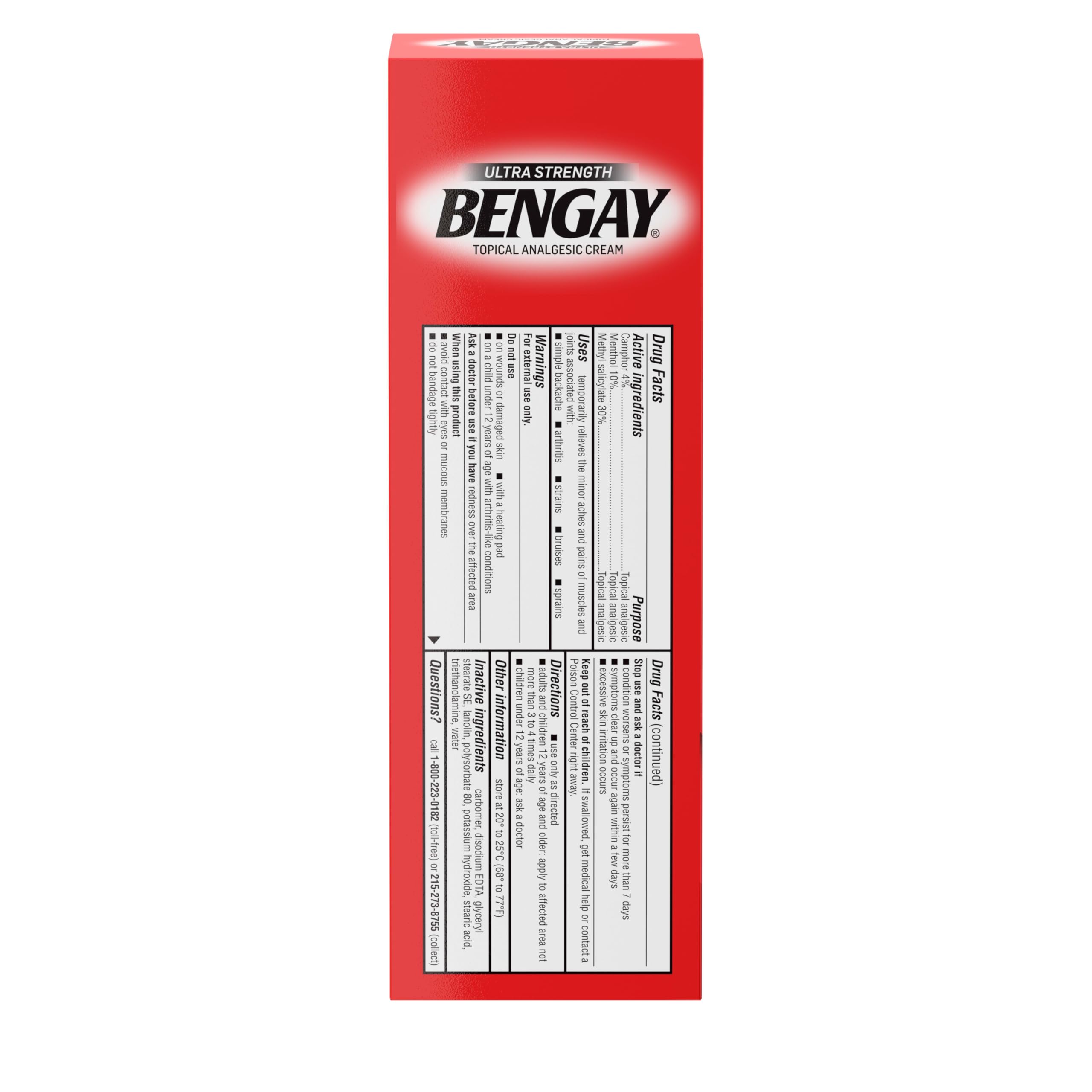 Bengay Ultra Strength Topical Pain Relief Cream, Non-Greasy Topical Analgesic for Minor Arthritis, Muscle, Joint and Back Pain, Camphor, Menthol and Methyl Salicylate, 4 OZ Bengay Au supplements