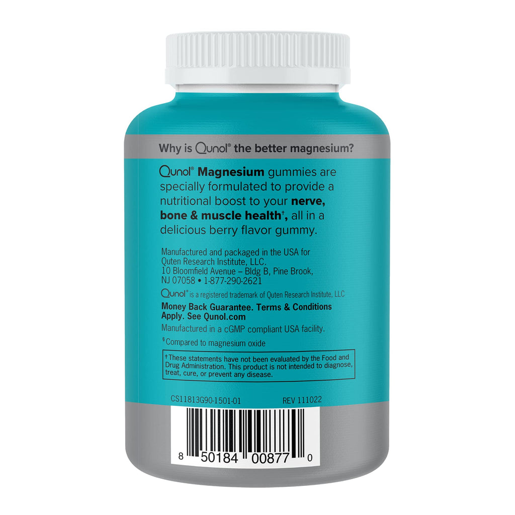 Qunol Magnesium Gummies for Adults, 200mg Elemental Magnesium (from 1,750mg Magnesium Citrate), High Absorption Magnesium Supplement, Supports Nerve, Bone and Muscle Health, Vegetarian, 90 Count Qunol Au supplements
