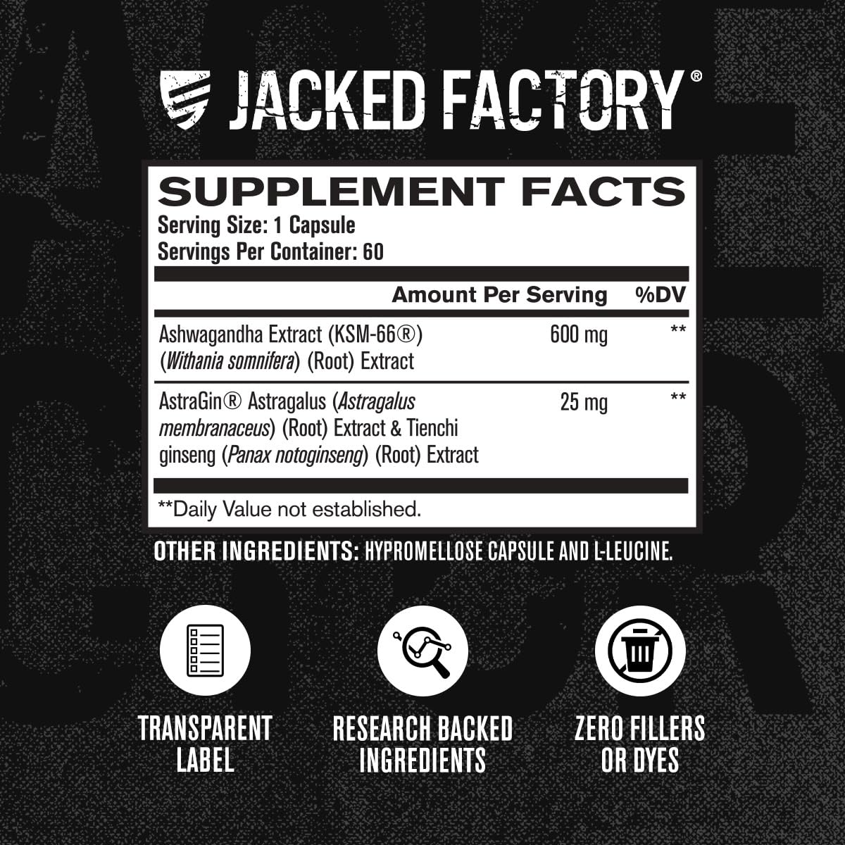 Jacked Factory Ashwagandha Root Extract (KSM-66 Ashwagandha) w/ 5% Withanolides - Supplement for Natural Stress Relief, Cognitive Function, Vitality, and Mood Support - 60 Veggie Capsules Jacked Factory Au supplements