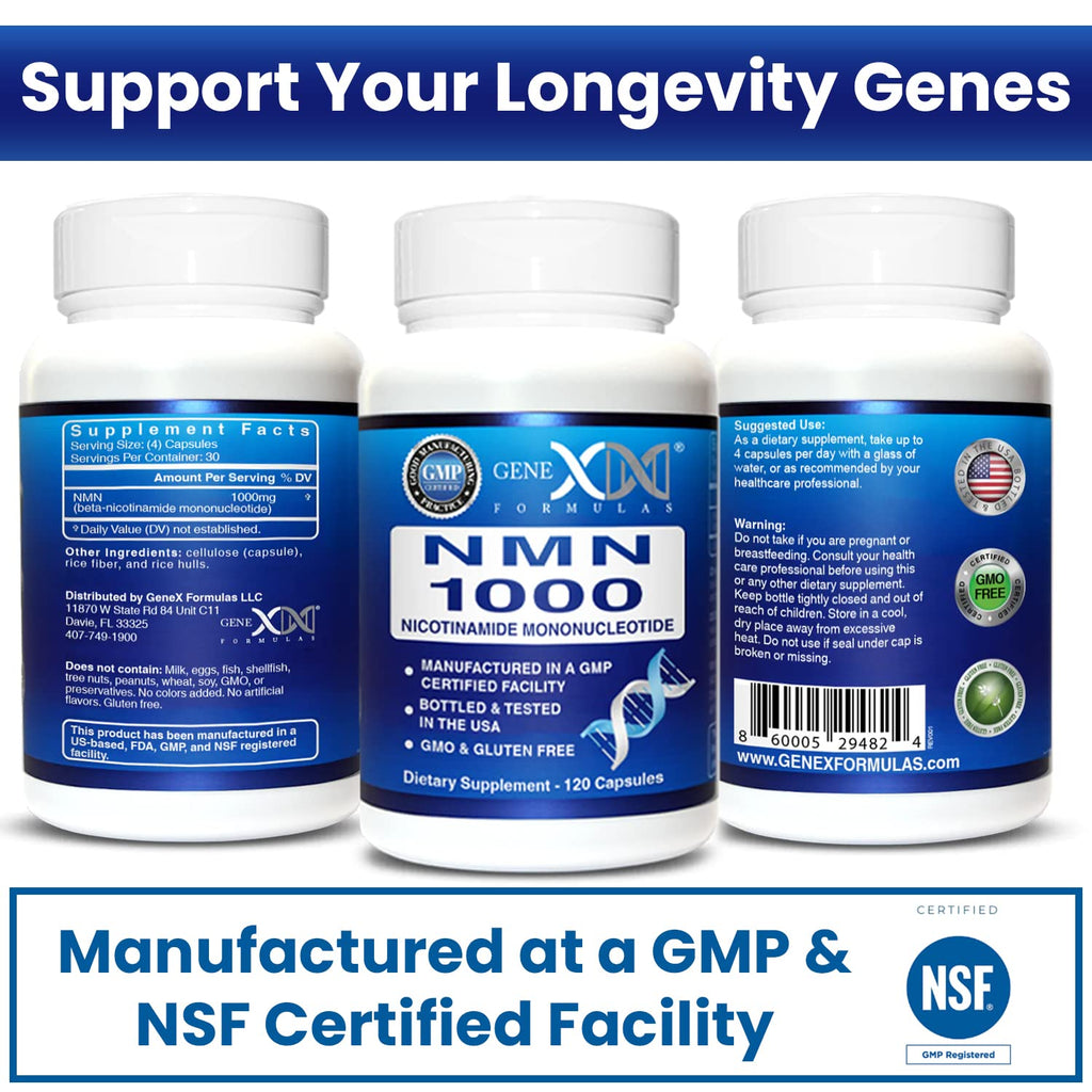 Genex Formulas NMN 1000mg - 99% Pure Shelf Stabilized Supplement Capsules for Increased NAD Levels & Healthy Aging, GMP Certified, 1000mg per Serving, 120 Capsules Genex Formulas Au supplements