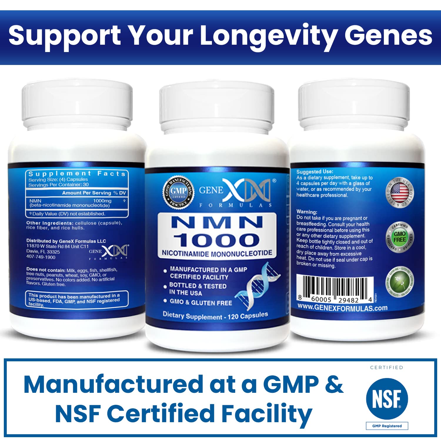 Genex Formulas NMN 1000mg - 99% Pure Shelf Stabilized Supplement Capsules for Increased NAD Levels & Healthy Aging, GMP Certified, 1000mg per Serving, 120 Capsules Genex Formulas Au supplements