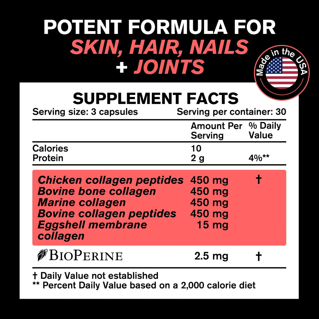 VitaRaw Collagen Pills 1800 mg - Multi Collagen Supplements (Types I, II, III, V & X) Grass Fed Non GMO Collagen Peptides Pills for Hair, Skin and Joints - Hydrolyzed Collagen Protein Powder VitaRaw Au supplements