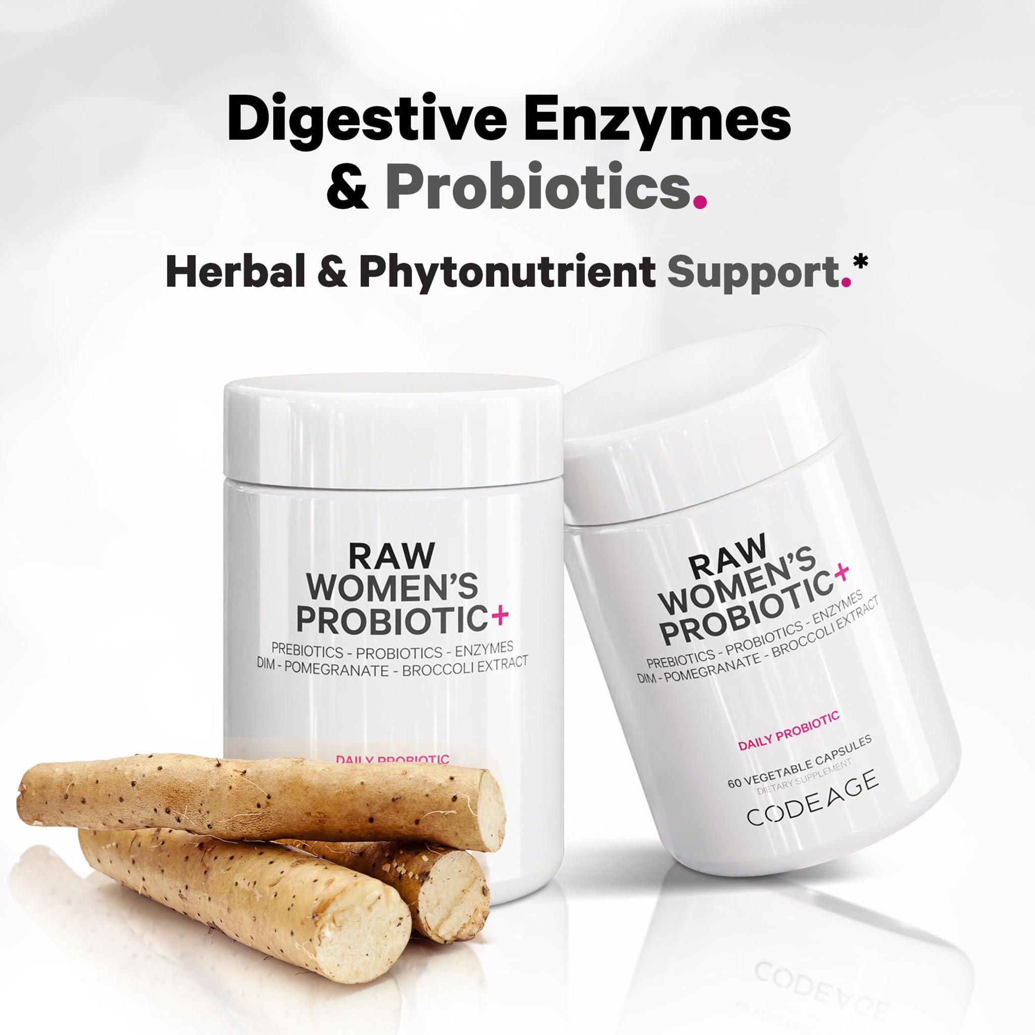 Codeage Raw Women’s Probiotic+ Supplement - 34 Probiotic Strains, 100 Billion CFUs, Digestive Enzymes, Prebiotic Blend, DIM, Herbal Extracts, Phytonutrients - Non-GMO - 30 Capsules Codeage Au supplements