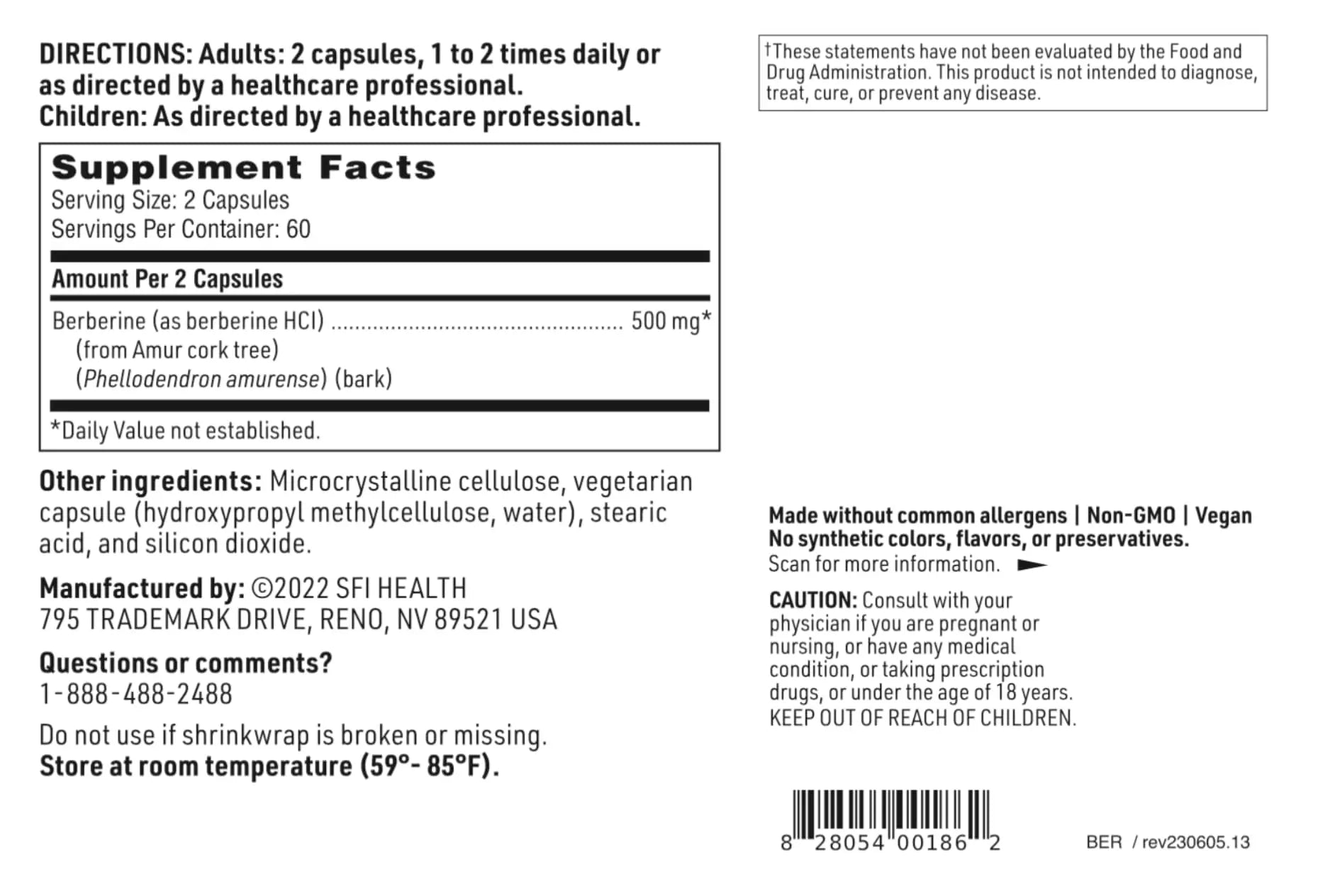 Klaire Labs Berberine HCI 500mg - Berberine Supplement - Gluten-Free, Hypoallergenic Klaire Labs Au supplements