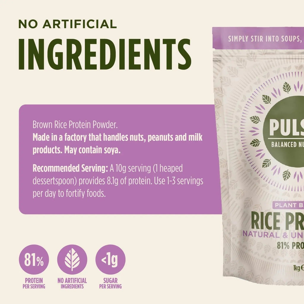 Pulsin - Natural & Unflavoured Vegan Rice Protein Powder - 1kg - 8.1g Protein, 0.4g Carbs, 43 Kcal Per Serving Pulsin Au supplements