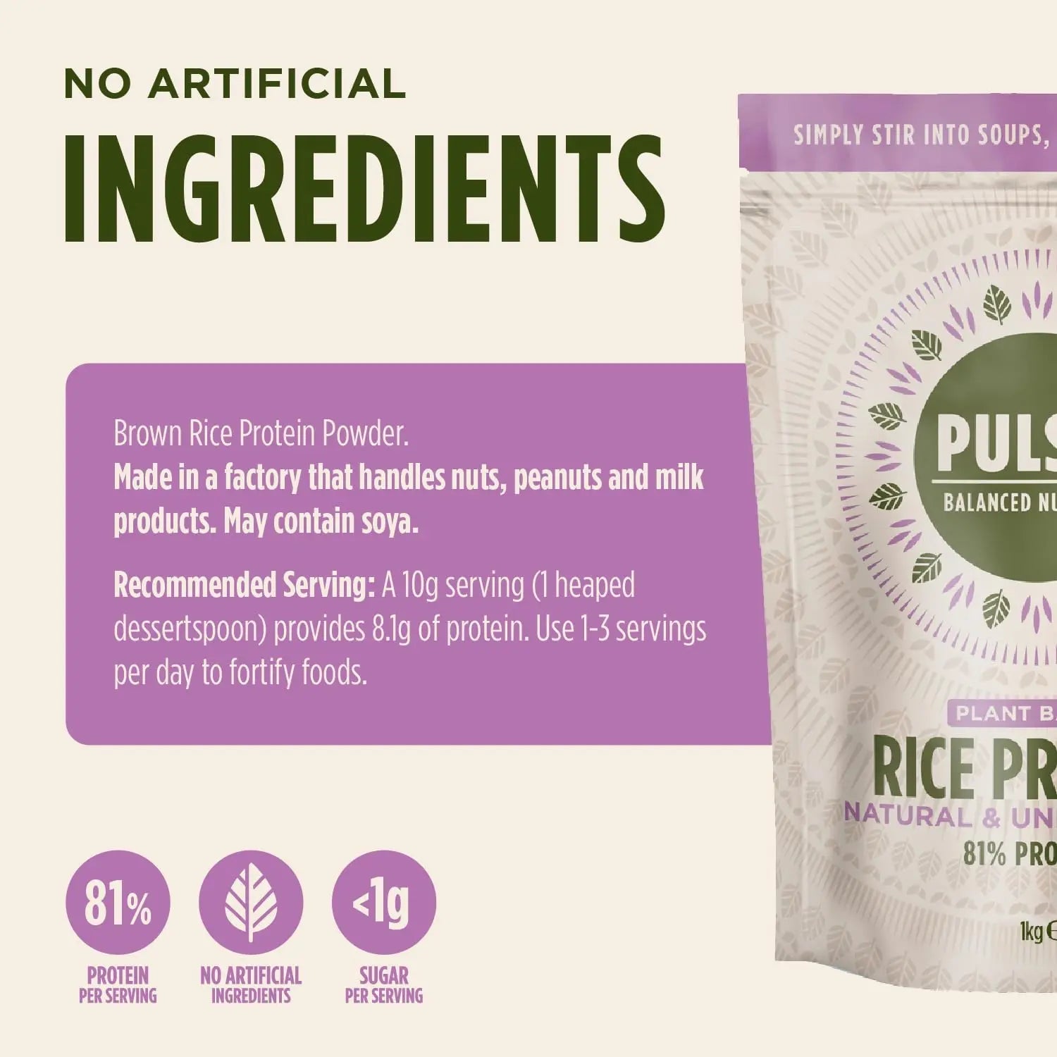 Pulsin - Natural & Unflavoured Vegan Rice Protein Powder - 1kg - 8.1g Protein, 0.4g Carbs, 43 Kcal Per Serving Pulsin Au supplements