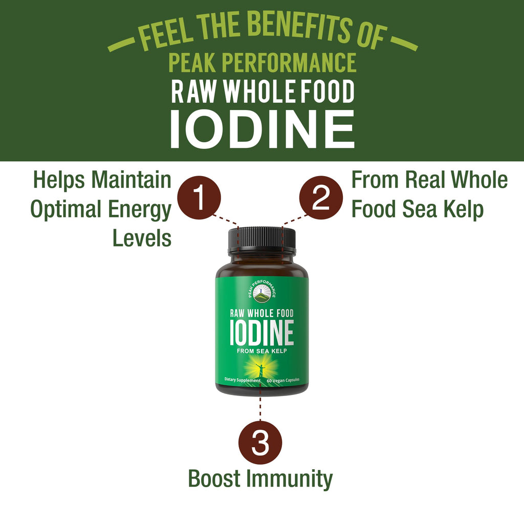 Raw Whole Food Iodine Supplement from Organic Kelp (Ascophyllum Nodosum) by Peak Performance. Potassium Iodide Support Tablets. for Metabolism, Energy, and Immune. 60 Vegan Capsules, Pills. Peak Performance Au supplements