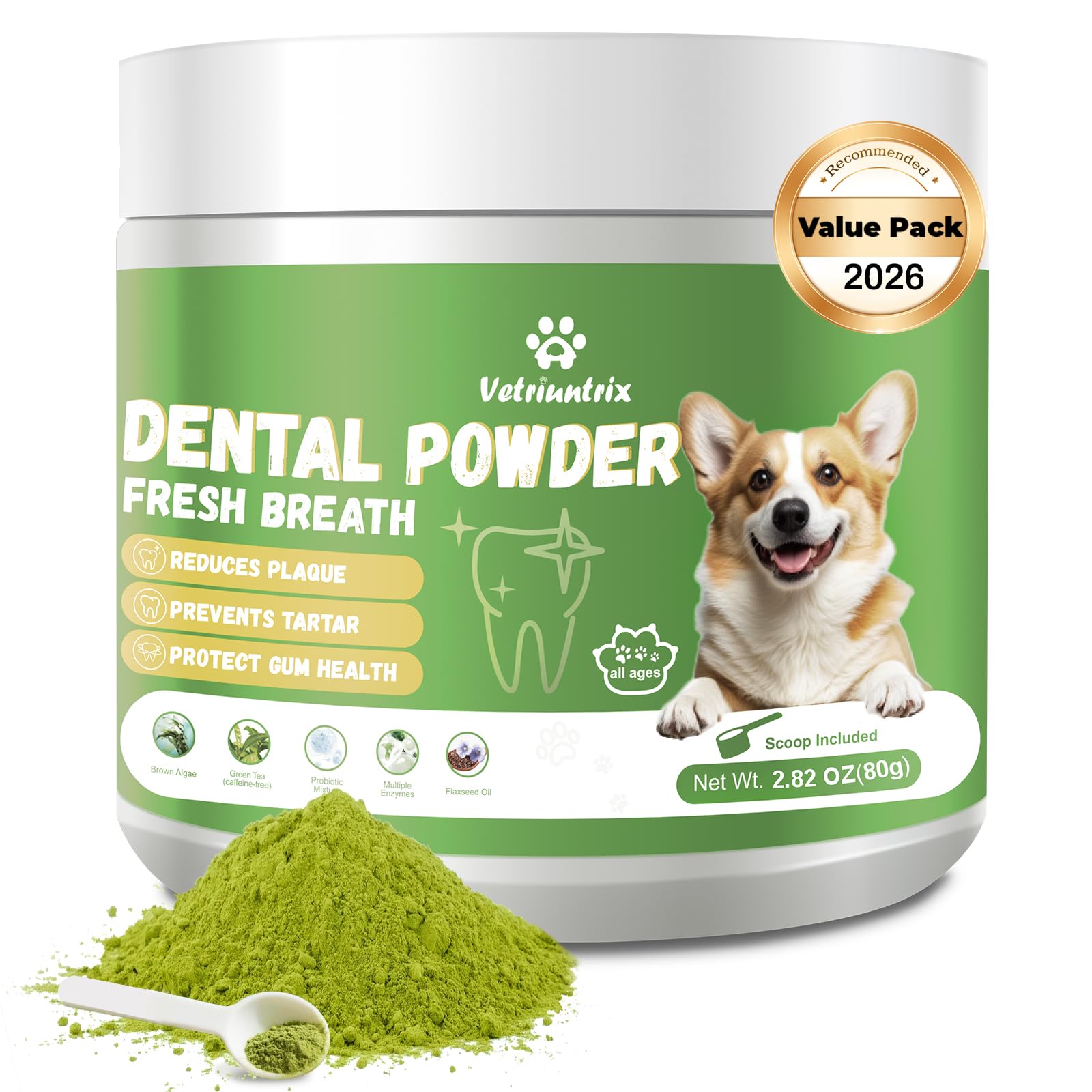 Vetriuntrix Dog Teeth Cleaning Powder, Dental Powder for Dogs Teeth Tartar Remove & Plaque Off, Fresh Breath for Dogs with Natural Plants Blend, Enzymes and Postbiotics, 80g Vetriuntrix Au supplements