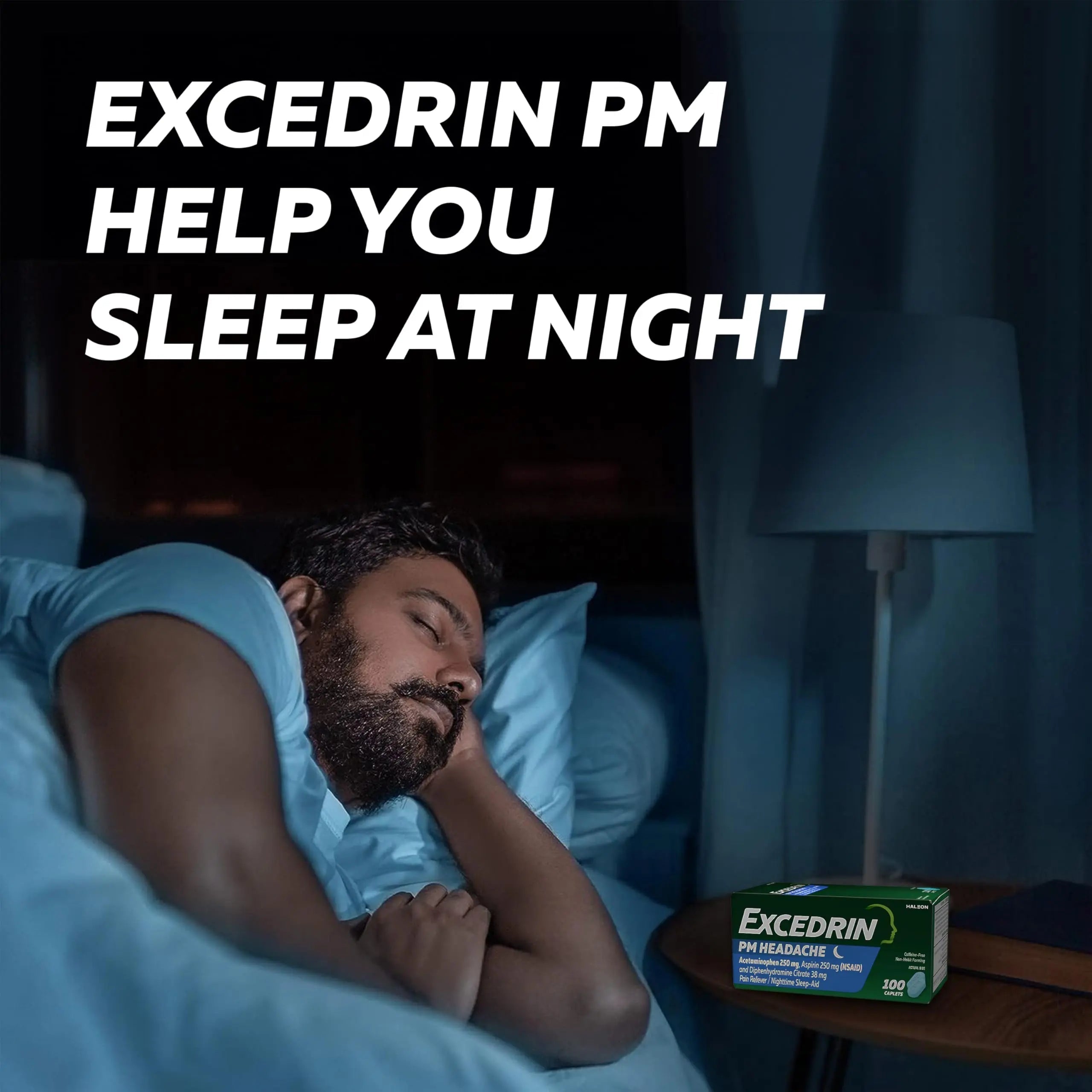 Excedrin PM for Headache Relief, Acetaminophen 250mg, Aspirin 250mg, Diphenhydramine Citrate 38mg, Pain Reliever, Nighttime Sleep-Aid, 100 Count Excedrin Au supplements