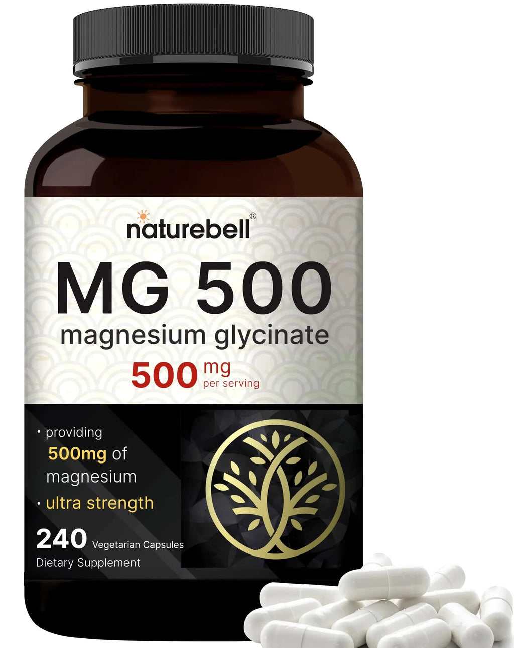 Magnesium Glycinate 500mg Per Serving | 240 Veggie Capsule, 100% Chelated NatureBell Au supplements