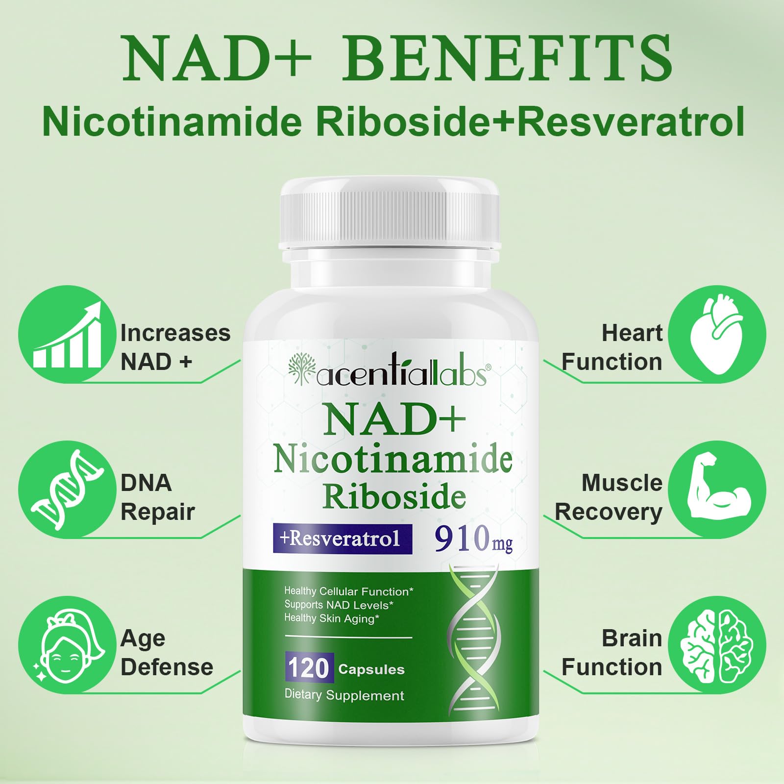 XINSZLIN NAD Supplement, NAD Nicotinamide Riboside Resveratrol 910mg, High Purity NAD Supplement for Healthy Cellular Function, Supports NAD Levels Healthy Skin Aging Dietary Supplement 120 Capsules XINSZLIN Au supplements
