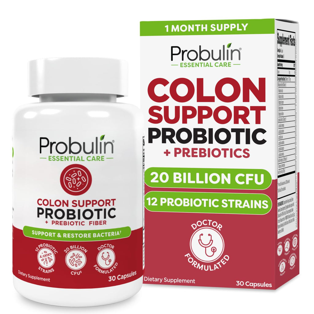 Probulin Colon Support Probiotic Supplement, Daily Gut, Digestive, and Immune Health Probiotics Capsules for Men and Women, 20 Billion CFU, Vegan, 30 Count Bottle Probulin Au supplements