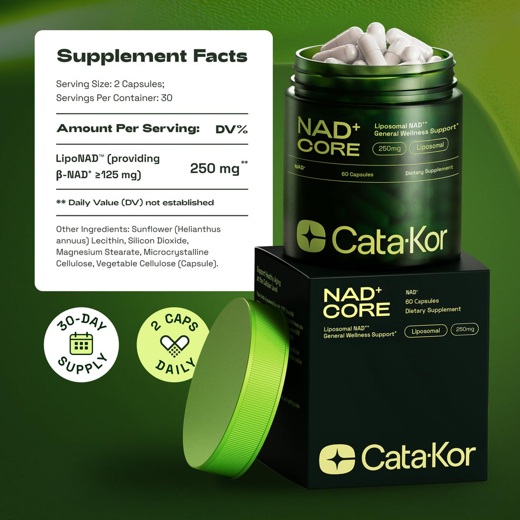 Cata-Kor NMN Supplement Alternative – Liposomal NAD+ Supplement - NAD CORE 30-Day Supply 60 Capsules
