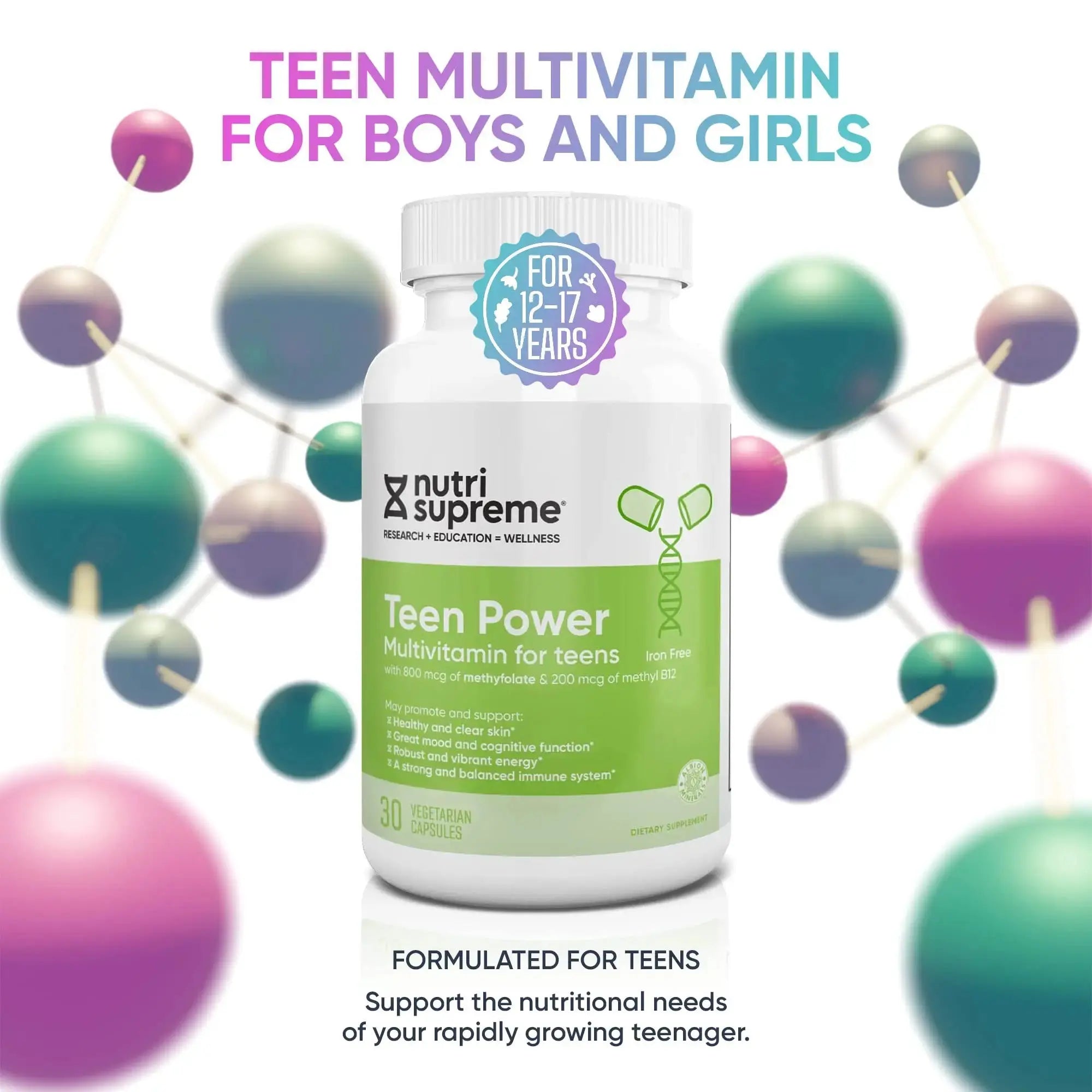 Nutri Supreme Teen Multivitamin for Boys and Girls 12-17, Best Kosher One Per Day Teen Vitamins, Formulated for Teen Development NUTRI-SUPREME RESEARCH Au supplements
