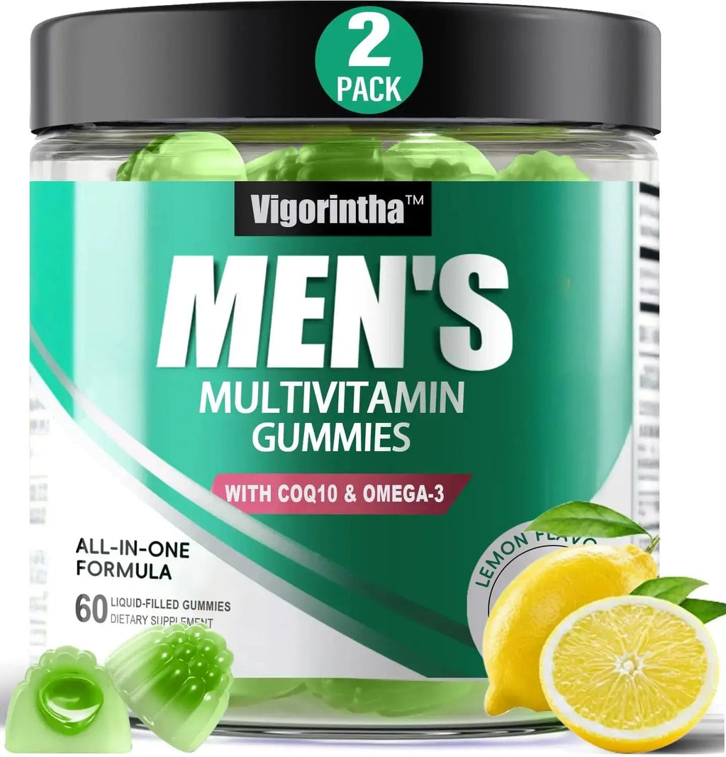 2 Pack Mens Multivitamins Gummies- Methylated Multivitamin for Men with Coq 10, Vegan Omega 3, Vitamins A C E D3 K2 B6 B12 B1 B2 Vigorintha Au supplements