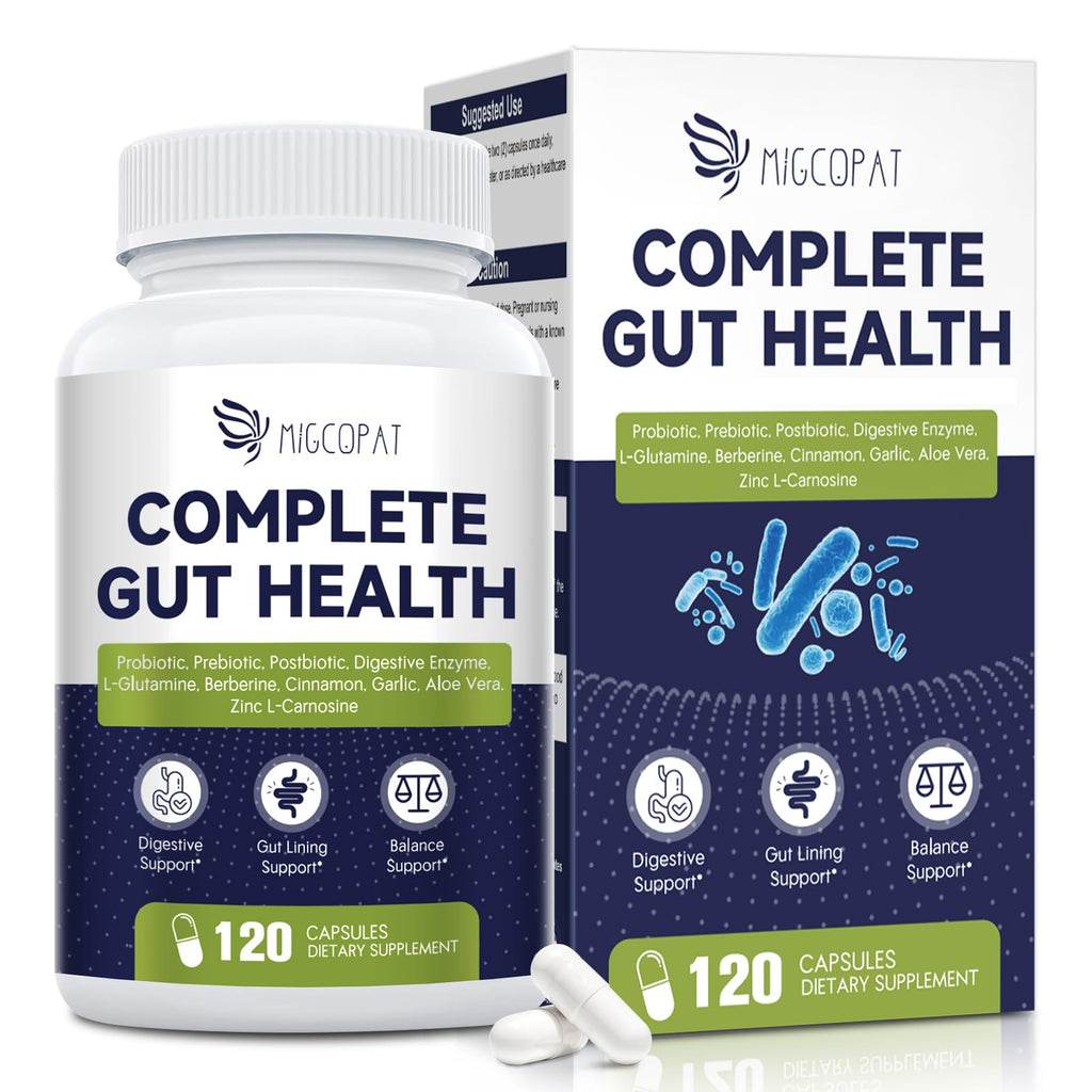 Migcopat Probiotic Prebiotic, Postbiotic & Digestive Enzymes for Digestive Health, 80 Billion CFU Probiotics Complete Gut Support with Berberine, Cinnamon, L-Glutamine