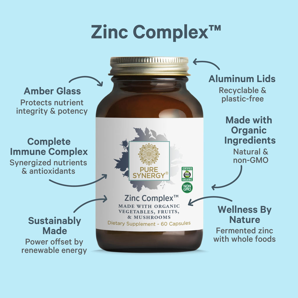 PURE SYNERGY Zinc Complex | Immune Support Supplement | Natural, Vegan Zinc Complex with Vitamin C and Organic Whole Foods | for Immune