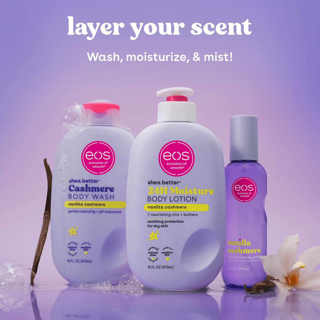 eos Shea Better Body Lotion Vanilla Cashmere, 24-Hour Moisture Skin Care, Lightweight