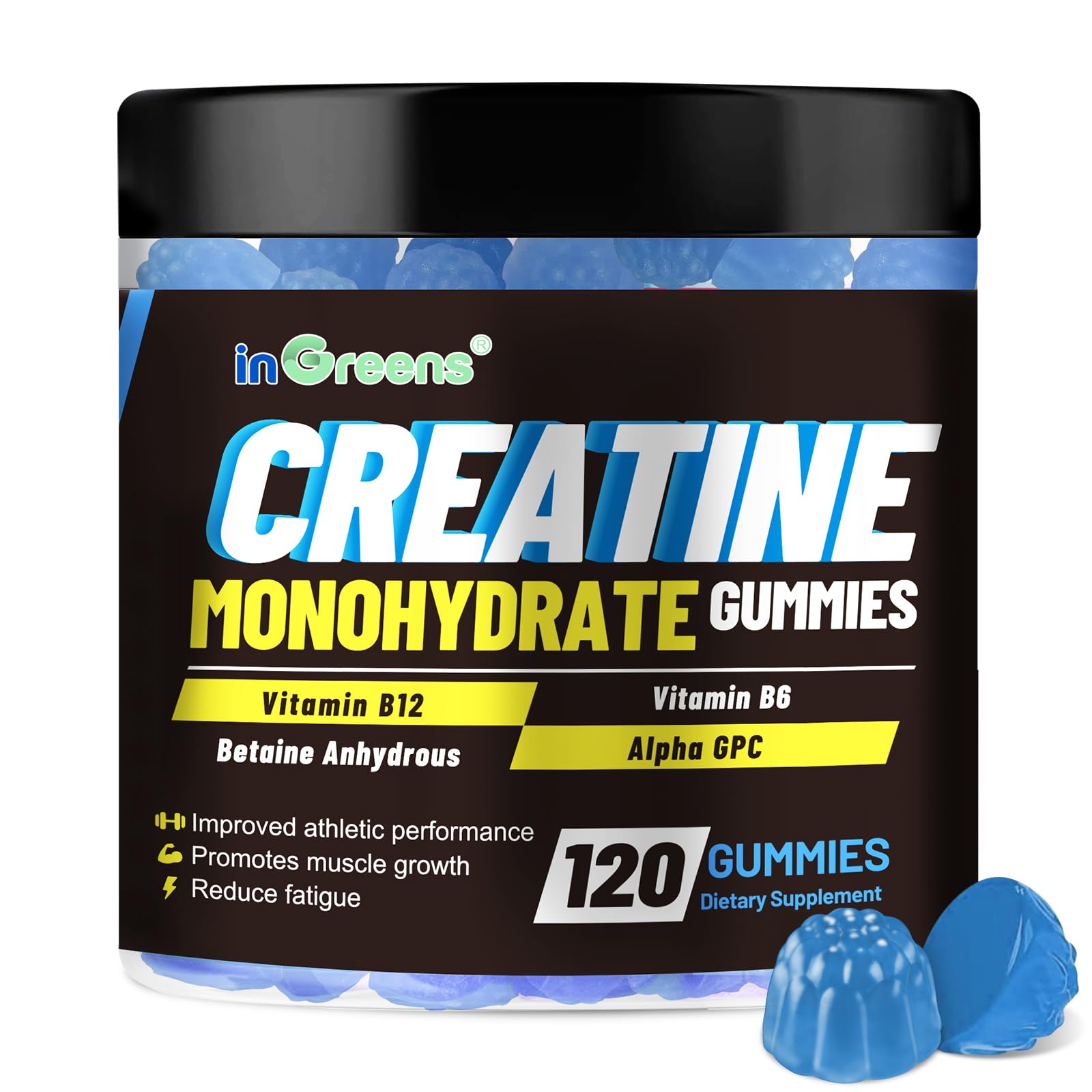 inGreens Creatine Monohydrate Gummies 6g per Serving, Sugar Free Creatine Supplements for Men & Women, Chewable Creatine for Muscle Growth, Strength, Energy