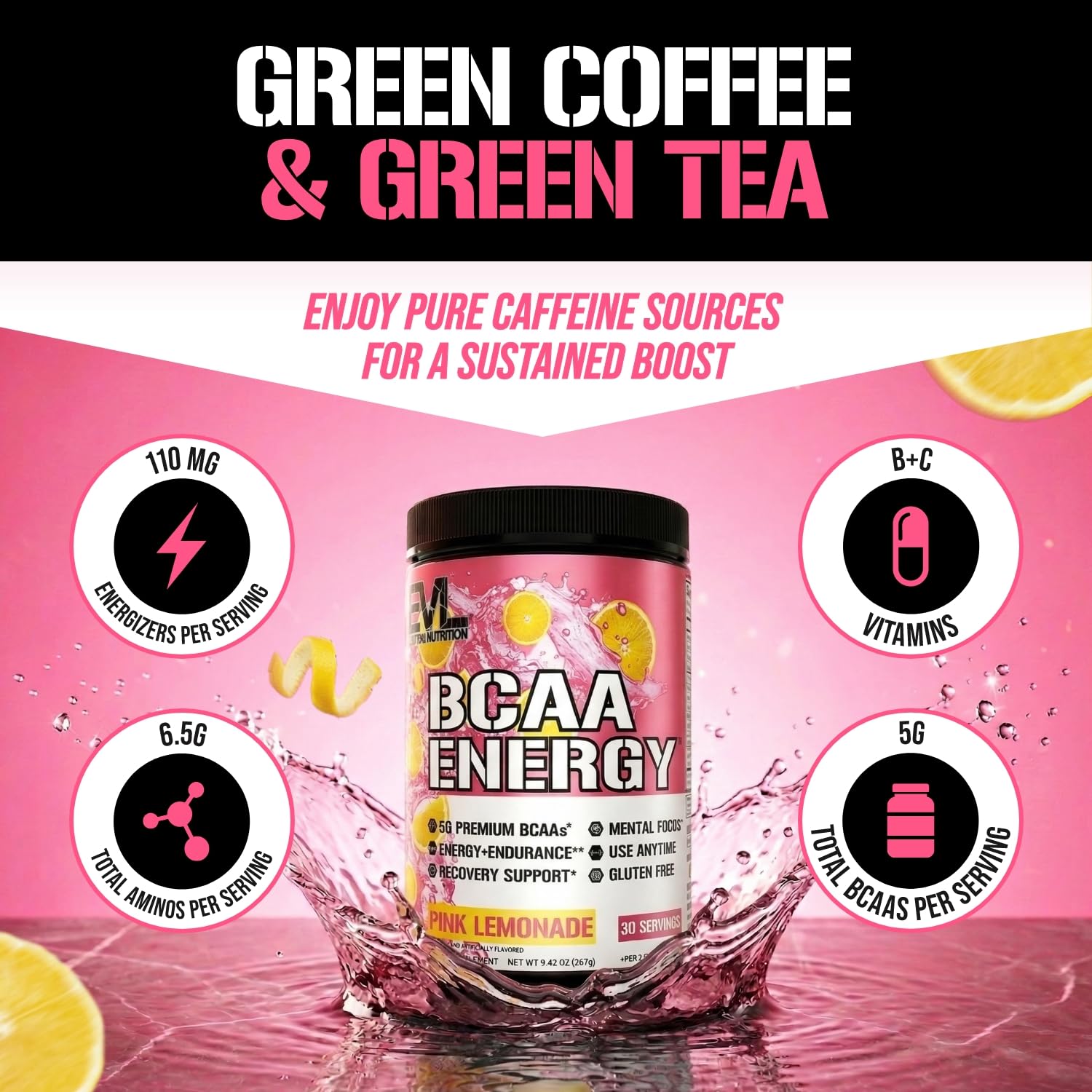 Evlution EVL BCAAs Amino Acids Powder - BCAA Energy Pre Workout Powder for Muscle Recovery Lean Growth and Endurance - Rehydrating Post Workout Recovery