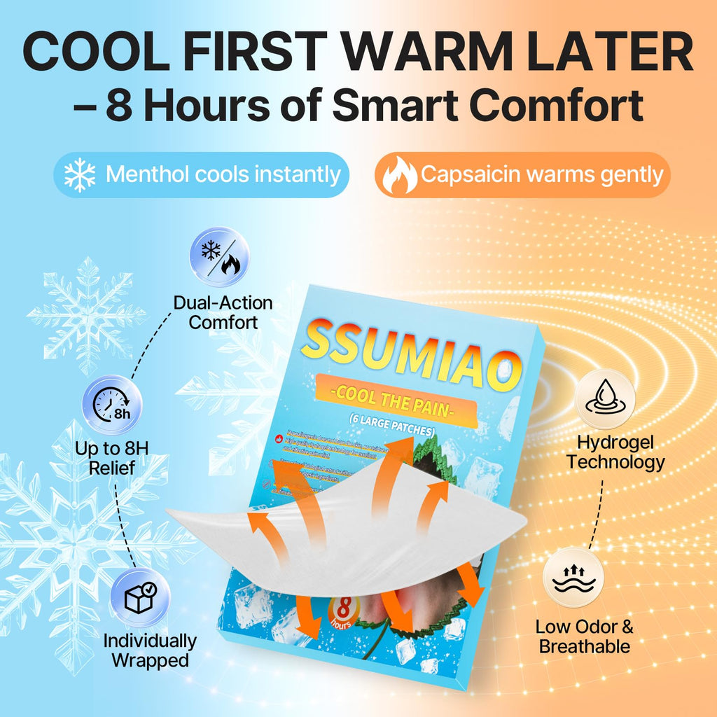 ssumiao 18pcs Menthol 4% & Capsaicin 0.25% Pain Relief Patches, 12-Hour Hydrogel Topical Analgesic, Back/Neck/Knee/Shoulder Muscle & Joint Relief, Non-Drowsy, Low-Odor, Individually Wrapped ssumiao Au supplements