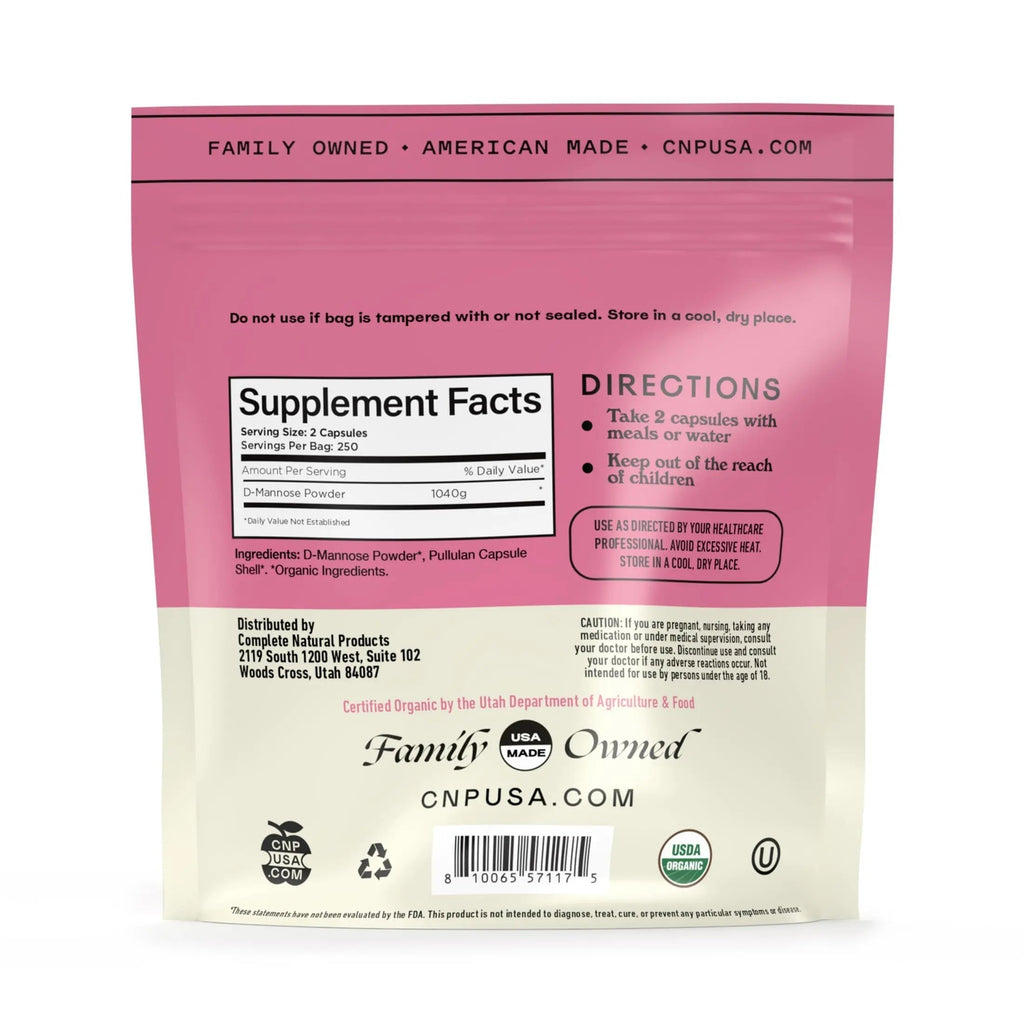 D Mannose 520mg Capsules - Organic D Mannose Supplement for UT Support, Urinary Tract Bladder Health Pills, Plant Based Formula, Vegan Non GMO, No Fillers, 500 Capsule Count Made USA Certified Kosher Complete Natural Products Au supplements